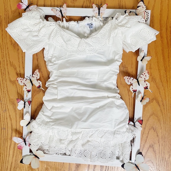 Eyelet Ruffle Hem Ruched Mini Dress - Picture 2 of 4